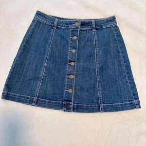 BP Buttoned Medium Wash Blue Denim Mini Skirt A-Line Stretch Front Snap Size M